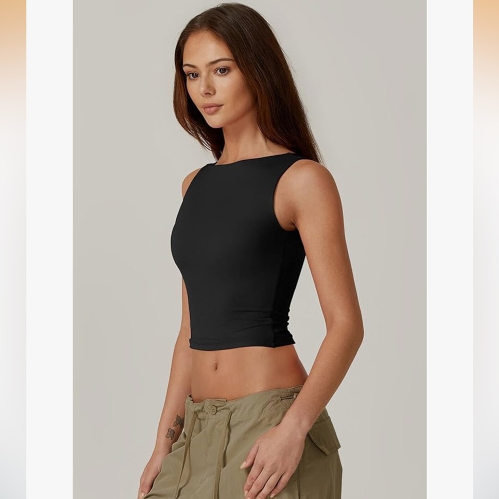 Women's Sexy‎ Open Back Sleeveless Crop Tank High Neck Slim Fit Cropped Top Y2K - Picture 3 of 8